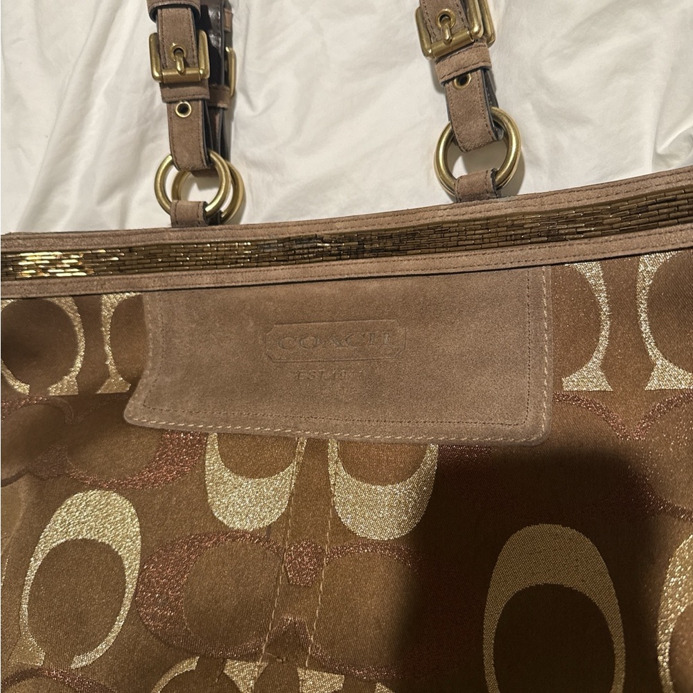 Coach Brown and Gold Shoulder Bag - Picture 2 of 6